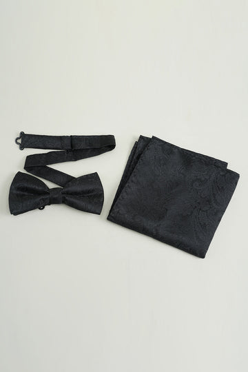 Noir Jacquard Satin Nœud Papillon Pocket Set